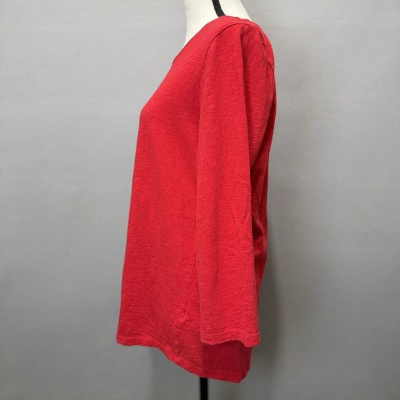 Talbots Cotton Tee Top Red Women’s Sz L 3/4 Sleeve Embroidered Dalmatian Dog Pup - Picture 2 of 7